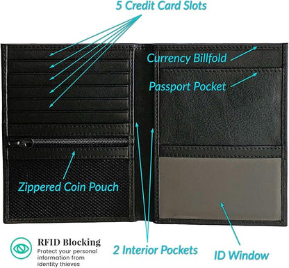 Black RFID Genuine Leather Passport Wallet