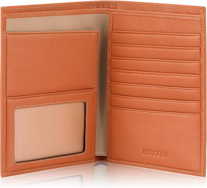 HISCOW Italian Leather Passport Holder for Travel - RFID Blocking Wallet Cover with Secure Organizer for Men & Women, US & Foreign Trips, Tan