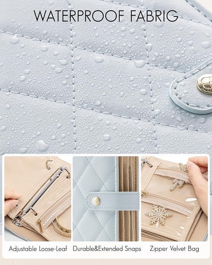 Vlando Travel Jewelry Case,Portable Jewelry Organizer Box with Clear Zipper Velvet Jewelry Pouch,Gifts for Traveler Women Girls-Baby Blue