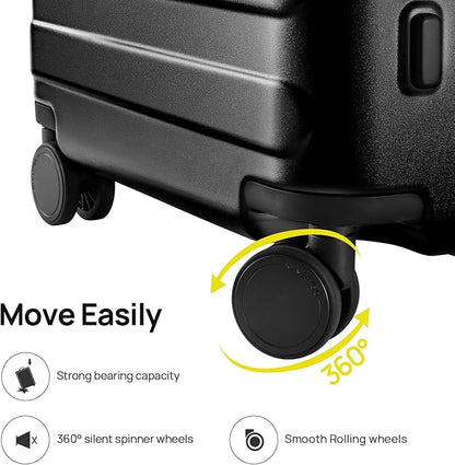 NINETYGO Medium Checked Luggage 24 Inch, Checking In Luggage with Smooth Spinner Wheels, Lightweight, Hard Shell PC Suitcase, Lightweight Travel Luggage, TSA Approved (Black, Rhine Basic)