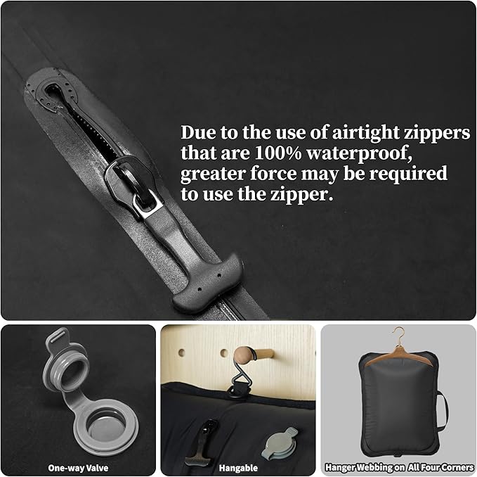 Vacuum Bags for Travel, Professional IP67 Reusable Vacuum Compression Bags for Travel Suitcases and Backpack, Durable Space Saver Bag (2 PACK, No Pump)