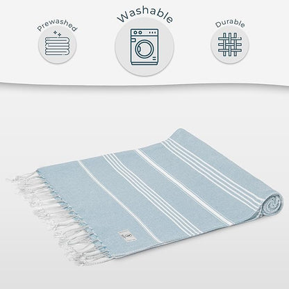 Turkish Beach Towel Absorbent & Lightweight Extra Large (39" x 71") - Quick Dry, Versatile and Functional as - Bath Sheet, Yoga Mat, Pool and Swim Towel, Travel Blanket - Aqua Blue