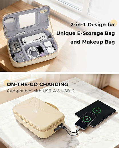 MATEIN Hardcase Electronics Organizer for Women, Hardshell Tech Travel Bag Shockproof Portable Cable Organizer Bag, Waterproof Electronics Travel Case for Cord, Charger, Power Bank, Apricot