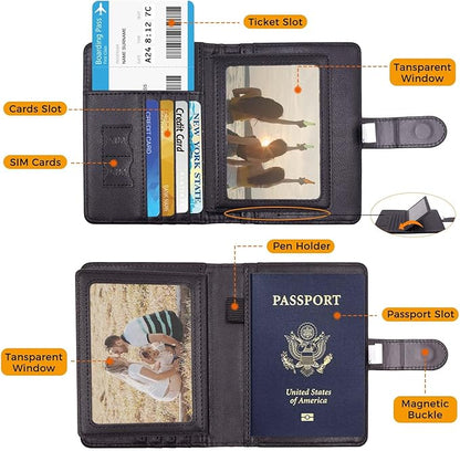 Melsbrinna Rfid Passport Holder for Travel women/Men, Cute Passport Wallet Rfid Blocking Card Slots, Rfid Passport Cover/CaseTravel Wallet, Passport Book Holder (1, LG BLACK)