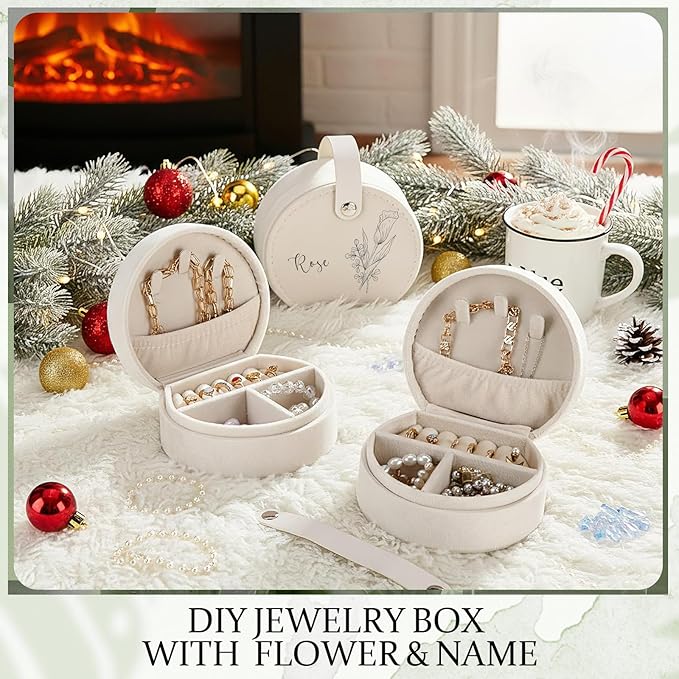 Weysat 8 Pack Velvet Travel Jewelry Case Bulk Mini Bridesmaid Jewelry Box Small Earring Storage Organizer for Women Proposal Gifts(White, Velvet)