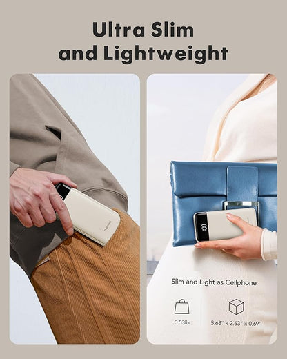 charmast Portable Charger with Built in Cables, Power Bank with Cords Wires, Slim 10000mAh Travel Battery Pack 6 Outputs 3 Inputs 3A Fast Charging for Samsung Google Pixel LG Moto iPhone iPad