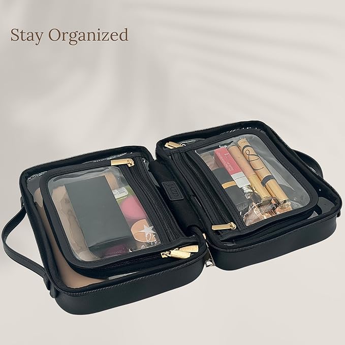 JAZD Clear Makeup Bag Toiletry Bag for Women Cosmetic Case Large Capacity Travel Make Up Bag Organizer Transparent Storage Compartment TSA Approved