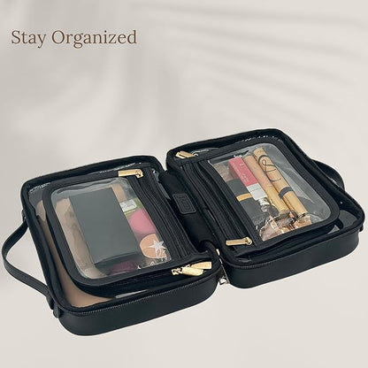 JAZD Clear Makeup Bag Toiletry Bag for Women Cosmetic Case Large Capacity Travel Make Up Bag Organizer Transparent Storage Compartment TSA Approved