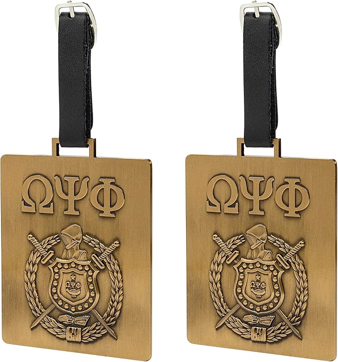 Omega Psi Phi Paraphernalia - Official Vendor - Set of 2 Luggage Tags - Greek Letters and Shield