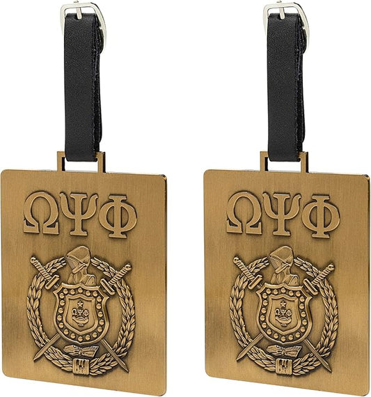 Omega Psi Phi Paraphernalia - Official Vendor - Set of 2 Luggage Tags - Greek Letters and Shield