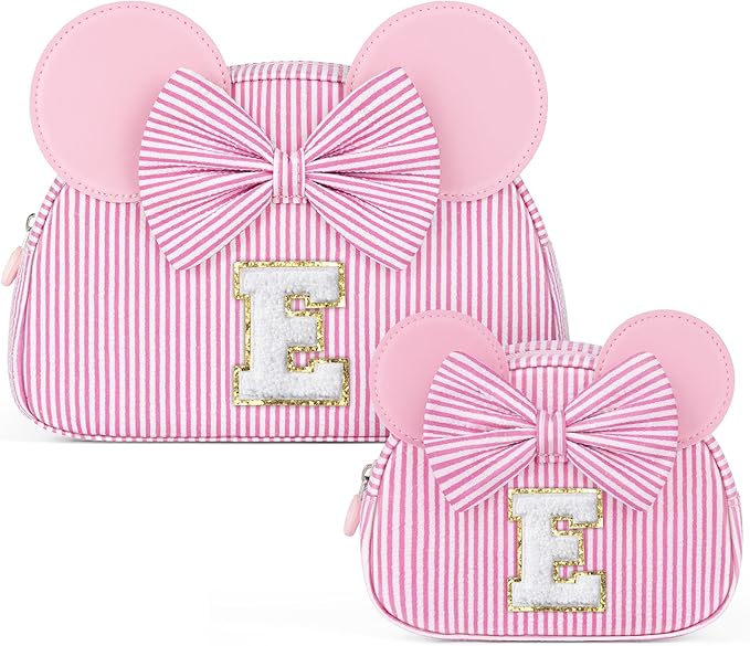 Christmas Gifts for Kids, Personalized Initial Makeup Bag Birthday Gifts for 2 3 4 5 6 7 Years Old Girl Kids Pink Initial Cosmetic Travel Toiletry Bag for Girls Sister Daughter Pink E