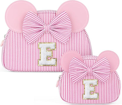 Christmas Gifts for Kids, Personalized Initial Makeup Bag Birthday Gifts for 2 3 4 5 6 7 Years Old Girl Kids Pink Initial Cosmetic Travel Toiletry Bag for Girls Sister Daughter Pink E