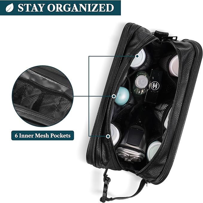 PAVILIA Toiletry Bag for Men, Travel Pouch Essentials Shaving Dopp Kit, Travel Bag Toiletries Organizer Case, Cosmetic Make Up Accessory, Water Resistant