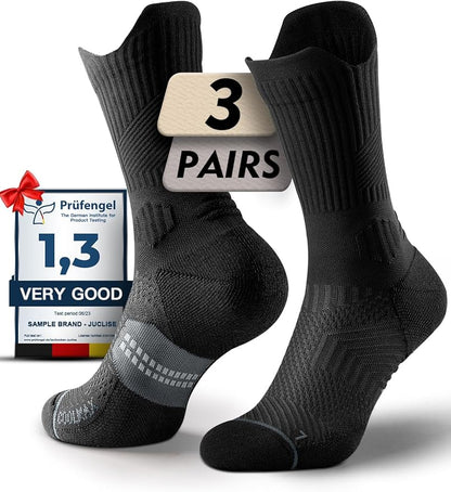 Mens Bamboo Viscose Crew Compression Running Socks Athletic Hiking Cushioned Wicking Anti-Blister Seamless