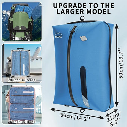 ONTYZZ TPU Vacuum Bag for Travel Reusable Compression Bag with IPX8 Waterproof Zipper Durable Space Saver Bag,Large Two Pack Blue（NO PUMP!）