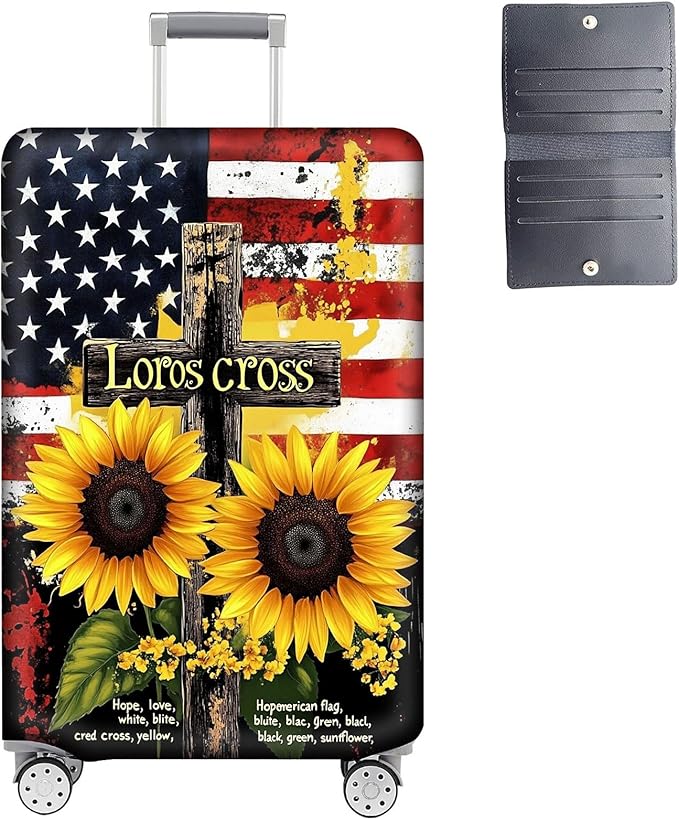Luggage Cover Protector for 26-28 Inch Suitcases, TSA Approved Elastic Travel Suitcase Covers, Anti-Scratch Washable Luggage Sleeve for Carry On & Checked Bags, Cross Sunflower