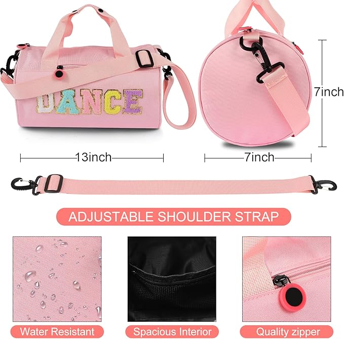 Dance Ballet Bag for Girls Sport Gym Duffle Bags Overnight Travel Bags Fun Dance Workout Duffel Bag Toddler Cute Bag for Dancers, Girls, Teens, Student Athletes
