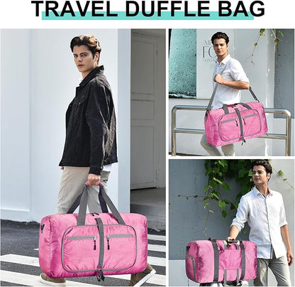 Dimayar Travel Duffle Bag for Men Women - Foldable Duffel Bag with Shoes Compartment - Overnight Bags Waterproof & Tear Resistant(115L,Pink)
