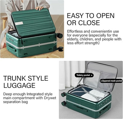 Hanke 26 Inch Large Checked Luggage PC Hard Shell Luggage Top Opening Travel Luggage Suitcases with Wheels for Woman Men.(Dark Green)