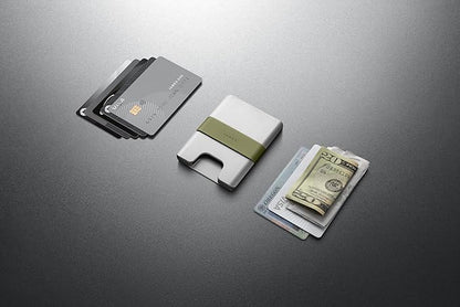 JAMES° The Lowe Minimalist CNC-Machined Aluminum Men's Wallet, Naturally RFID-Blocking, Simple, Clean, Slim - Silver + Grove