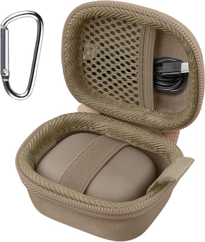 co2CREA Hard Case for Beats Powerbeats Fit with Carabiner Clip, Shockproof Earbuds Storage Box – Protective Travel Cover for Wireless Noise Cancelling Earbuds (Sand Case)