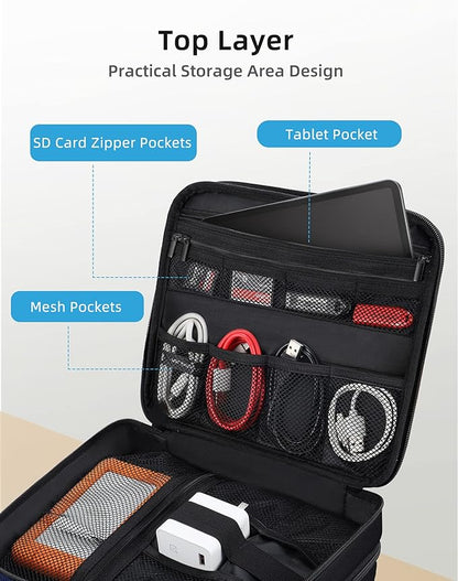 Smof Electronics Travel Organizer, Waterproof Cable Organizer Bag for Electronic Accessories 3 Layer Large Shockproof Cable Storage Bag for Cord, Power Bank, Tablet- Black