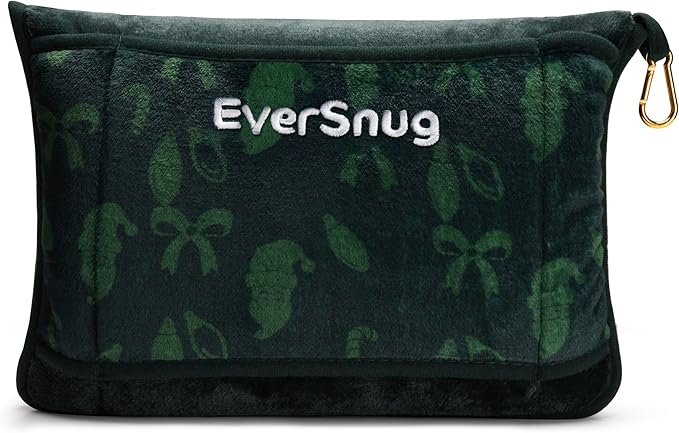 EverSnug Limited Edition Travel Blanket and Pillow - Ultra-Soft, Compact & Lightweight, 65x40 Inches, with Carry Case, Luggage Sleeve & Backpack Clip (Holiday Edition Forest Green)