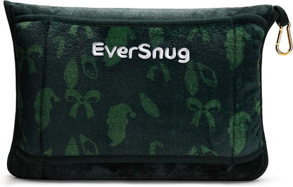 EverSnug Limited Edition Travel Blanket and Pillow - Ultra-Soft, Compact & Lightweight, 65x40 Inches, with Carry Case, Luggage Sleeve & Backpack Clip (Holiday Edition Forest Green)