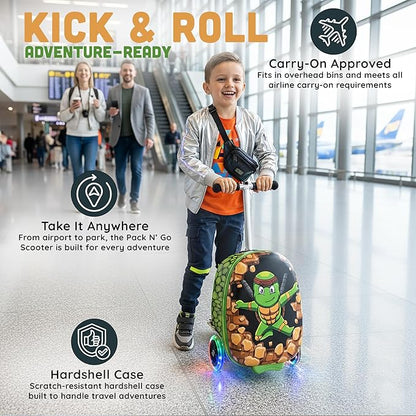 Hardshell Kids Ride-On Luggage with Scooter Suitcase – Carry-On Compliant with LED Light-Up Wheels – Fun and Functional Travel Companion for Children Ages 5–12