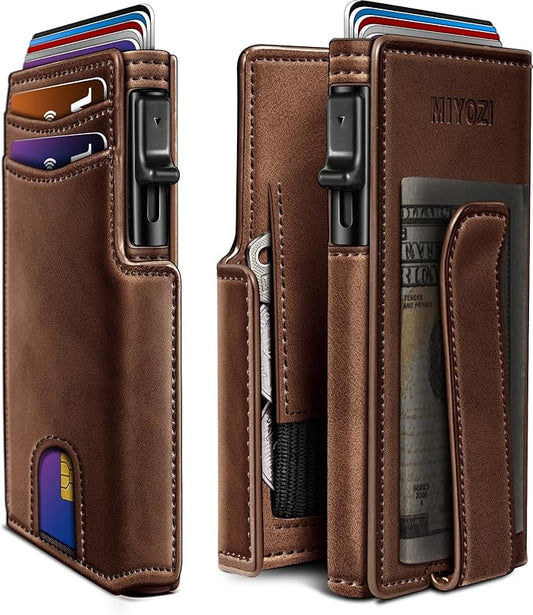 Wallet for Men with Money Clip Coins Pocket ID Window Gift Boxed,Slim Smart Front Pocket RFID Blocking Wallet Pop-up Card Holder in Magnetic Leather Flip 3.9"x 2.7"