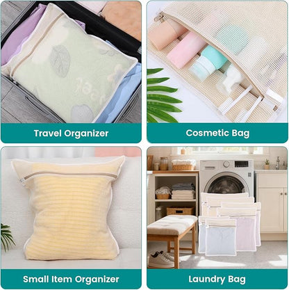 6Pcs Durable Cotton Mesh Laundry Bags for Delicates, 12×16in+16*20in+20*24in Breathable Laundry Mesh Wash Bags with Sturdy Zipper for Delicates, Clothes, Pants, Underwear, Bra, Socks (M+L+XL)