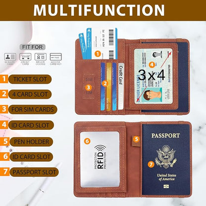 Melsbrinna Rfid Passport Holder for Travel women/Men, Cute Passport Wallet Rfid Blocking Card Slots, Rfid Passport Cover/CaseTravel Wallet, Passport Book Holder (1, Brown1)