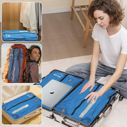 ONTYZZ Three Pack Blue TPU Vacuum Bag for Travel Reusable Compression Bag with IPX8 Waterproof Zipper Durable Space Saver Bag，Large with Air pump