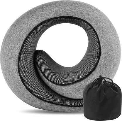 REDOFF®Travel Pillow for Neck Support, Memory Foam Neck Pillow for Airplane, Car, Office - Adjustable Strap with Magic Tape, Breathable & Portable with Storage Bag（Gray