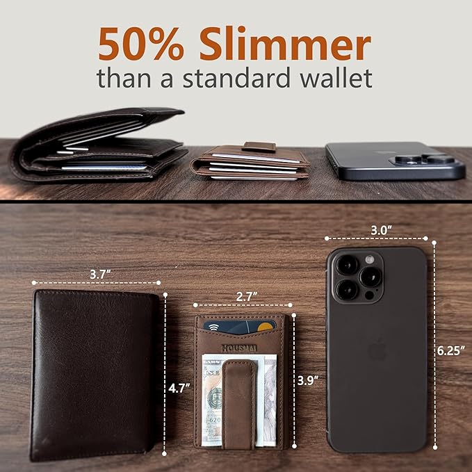 Magnetic Closure Slim Wallet with Money Clip Gift Boxed,Genuine Leather Front Pocket Wallet for Men, 3.9"x 2.11", RFID Blocking