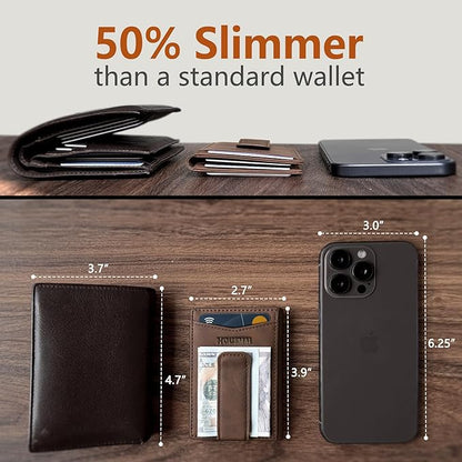 Magnetic Closure Slim Wallet with Money Clip Gift Boxed,Genuine Leather Front Pocket Wallet for Men, 3.9"x 2.11", RFID Blocking