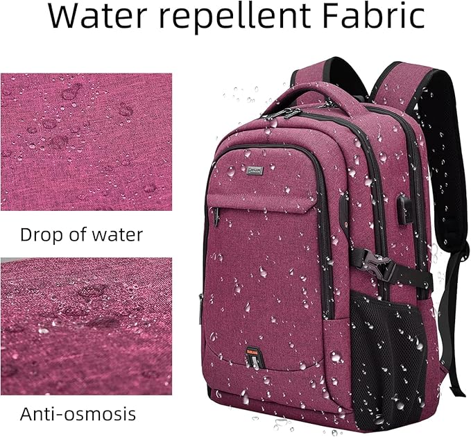 DUSLANG 17 Inch Laptop Backpack for Travel Water Resistant College Backpack for Women Laptop Bag with USB Charging Port and Clear Toiletry Bag Work Backpack,Rose