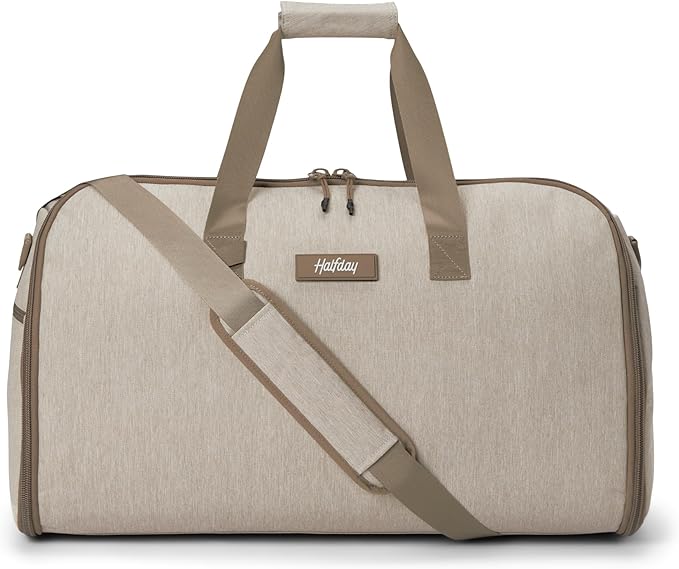 Halfday Convertible 2-in-1 Garment Duffel Weekender Bag 40L | Wrinkle-Free Travel, Hanging Suit Compartment, Shoe Pockets, Trolley Sleeve. Durable & Water-Resistant Carry-On, Stone