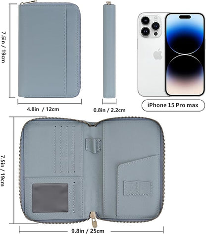 WASON Leather Zipper Travel Passport Wallet Holder RFID Blocking Cover, Passport case Pocket Slot for Card, Cash, ID, Boarding Pass and Ticket for Men, Women and Family Trips (Blue)