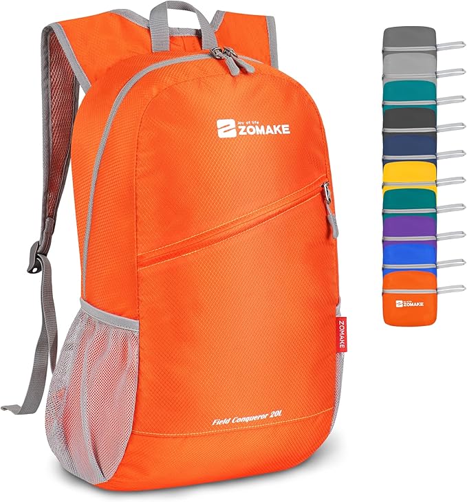 ZOMAKE Lightweight Packable Backpack 20L - Foldable Backpack Small Daypack Hiking Backpack Water-Resistant Day Bag for Travel(Orange)
