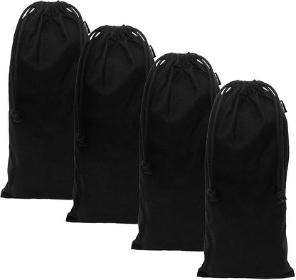 ZENPAC Shoe Dust Bags, Black Duster Flannel Pouch with Drawstring Closure, Washable Breathable Cotton Fabric for Boots, Travel, Luggage, 8x17, 4 Pack