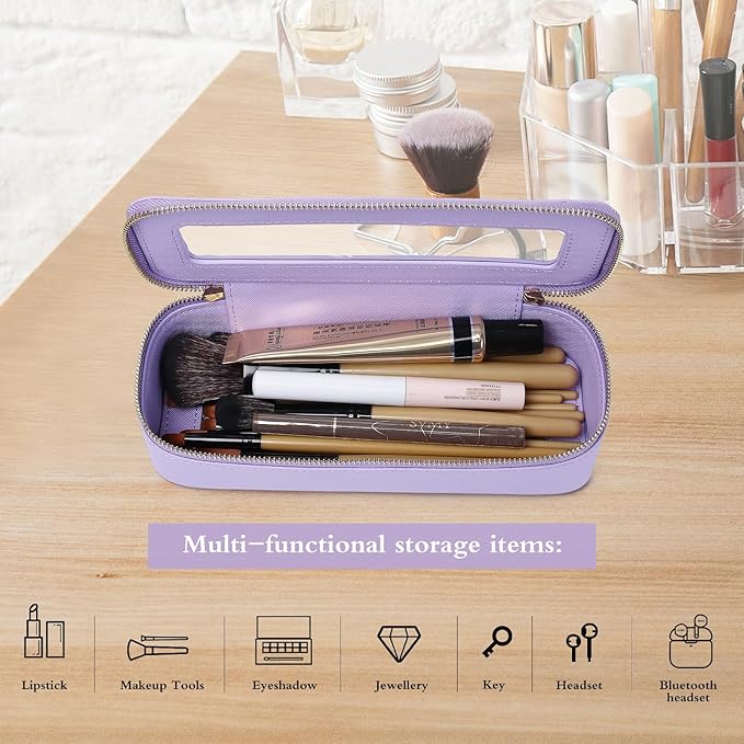 Pinkmik Makeup Brush Case Clear Travel Cosmetic & Toiletry Bag Small Makeup Bag with Zipper Purse Organizer Car Essential Bag for Women (X/Purple, SLIM)