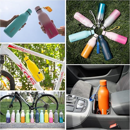 BJPKPK Insulated Water Bottles, 18 oz Stainless Steel Metal Water Bottle with Strap, BPA Free Leak Proof Jugs, Mugs, Flasks, Reusable Thermal Flasks for Sports & Travel, Green