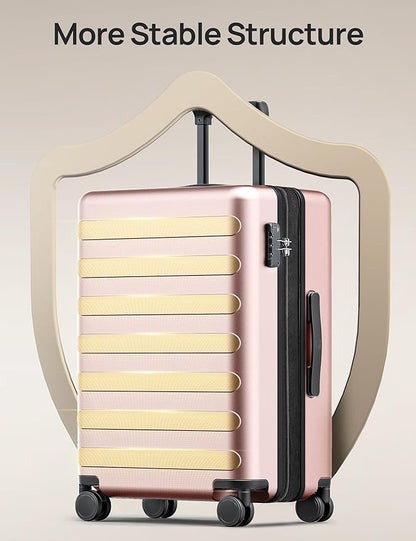 NINETYGO Luggage Sets 3 Piece, Carry On Luggage Airline Approved, Medium Large Checked Luggage with Spinner Wheels, Expandable, Hard Shell PC Suitcase Sets, TSA, 20in/24in/28in (Pink, Rhine Max)