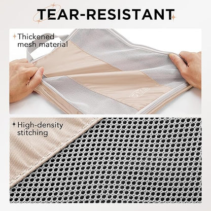 2 Set Compression Packing Cubes for Travel Essentials,Compressible Expandable Packing Cubes for Suitcase,OlarHike Luggage Organizer Bags for Travel,Handy Helper for Organizing Clothes(Beige)