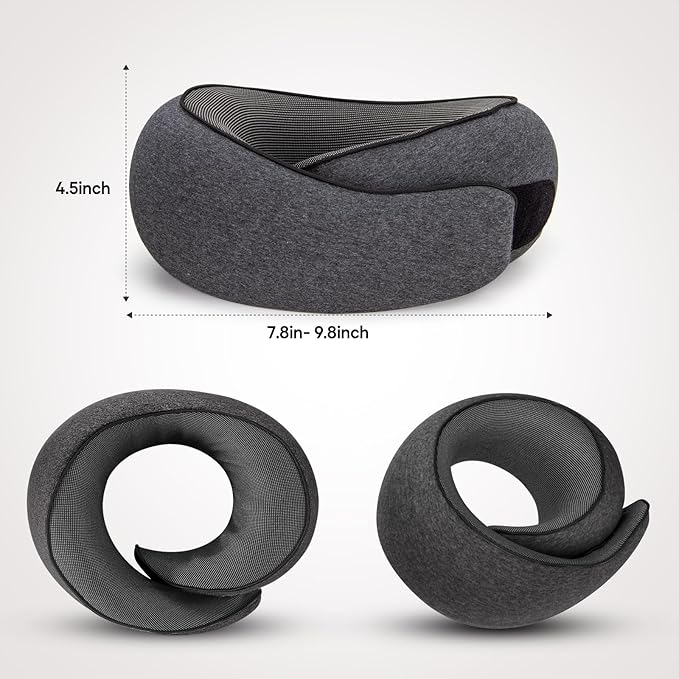 NOCRLG Travel Pillow, Travel Neck Pillow for Airplanes Car, 100% Pure Memory Foam Travel Pillow, Sleeping Essentials for Long Flight 360° Head Support Degree Comfort and Breathability (Dark Grey)