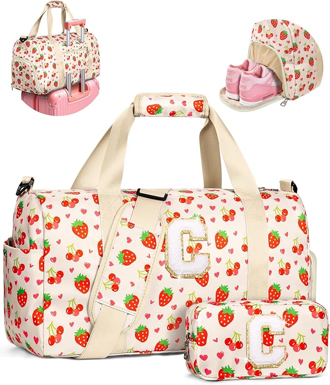 Gifts for Daughter Granddaughter, Cute Dance Bag with Chenille Letter, Tween Girls Trendy Stuff, Birthday Gifts for 4-6, 6-8, 8-12 Year Old Girls, Sleepover Overnight Weekender Bag for Girl