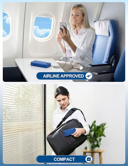 Portable Charger Power Bank, 20000mAh 22.5W USB C Fast Charging with Built-in Cables & Wall Plug, External Battery Pack with LED Display, Travel Essential for iPhone, iPad, Samsung Navy