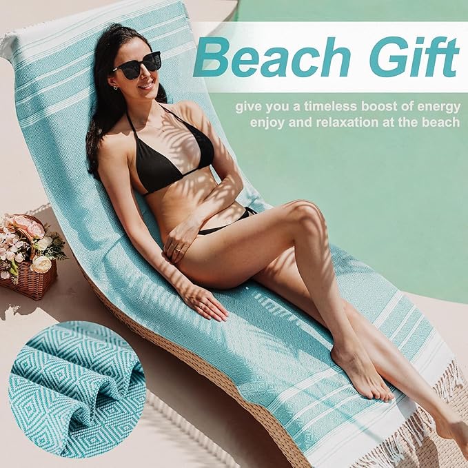 Genovega 6 Oversized Turkish Beach Bath Towel Set Bulk 74"x38" Extra Large Sand Free Quick Dry Swimming Camping Pool Clearance Towels Blanket Essentials Adult Multi LightBlue Rhombus