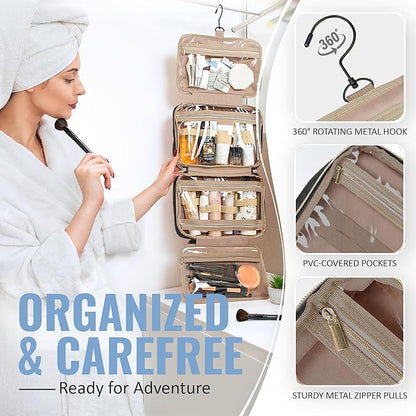 BOACAY Hanging Travel Toiletry Bag for Women, Makeup Bag, Bathroom & Shower Organizer Kit for Accessories, Cosmetics, Travel Essentials